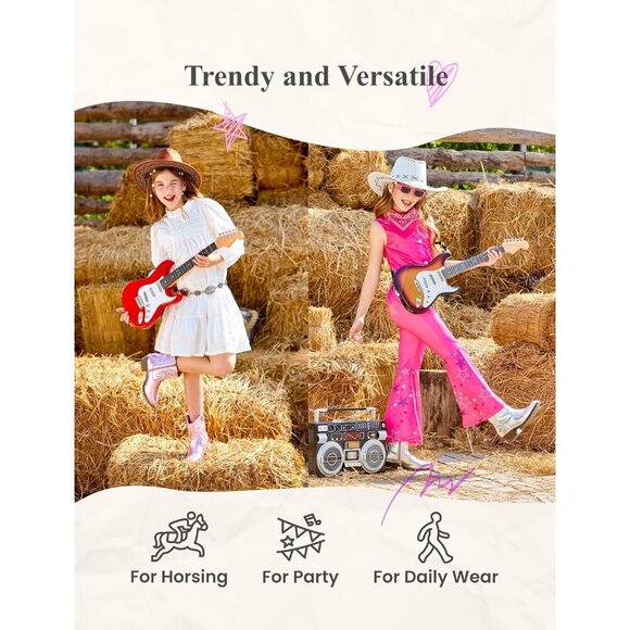 Girls Cowgirl Boots Western Riding Shoes with Zipper & Square Toe Shoes - Picture 7 of 7